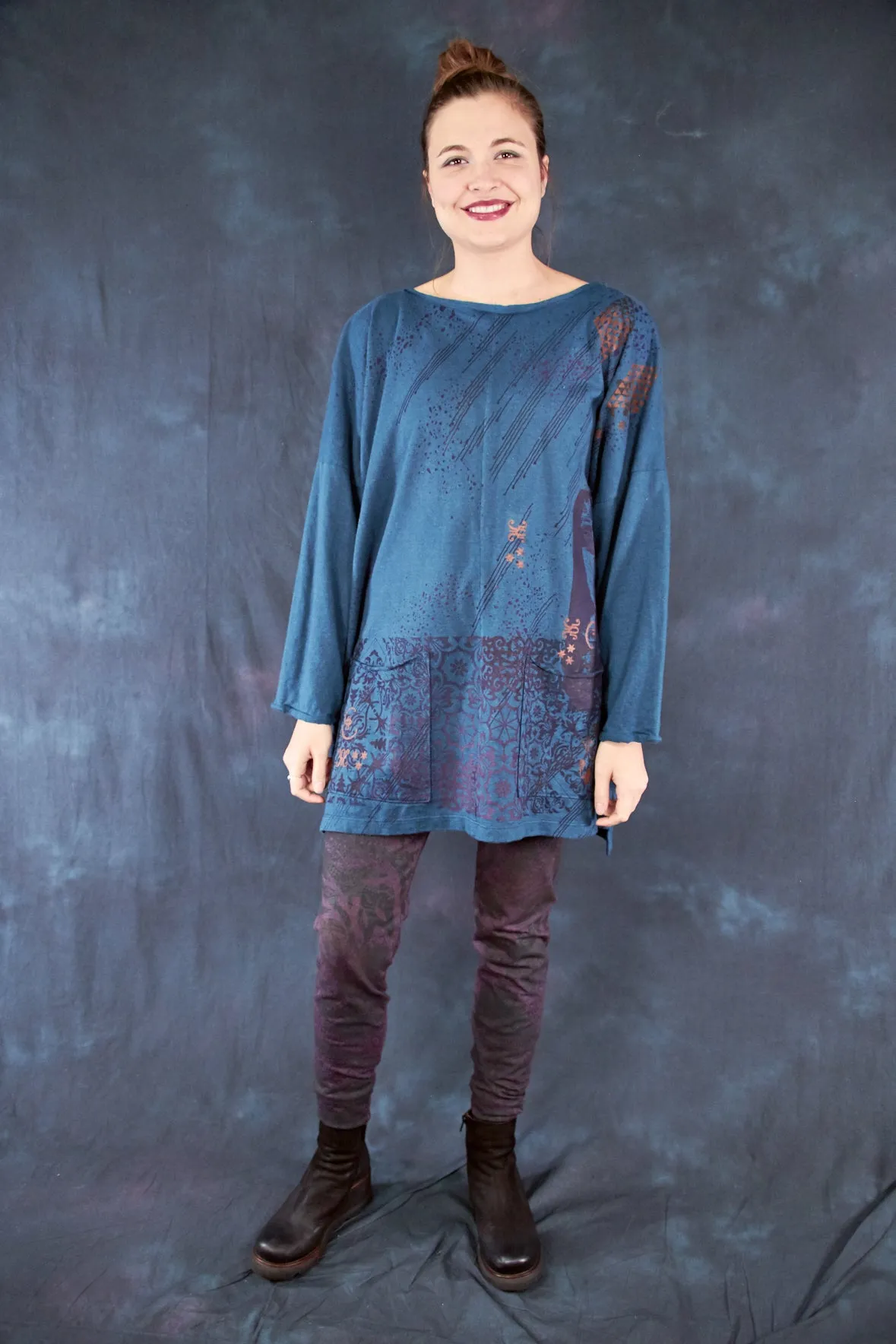 1585 Oversized Cabin Pullover Teal-P