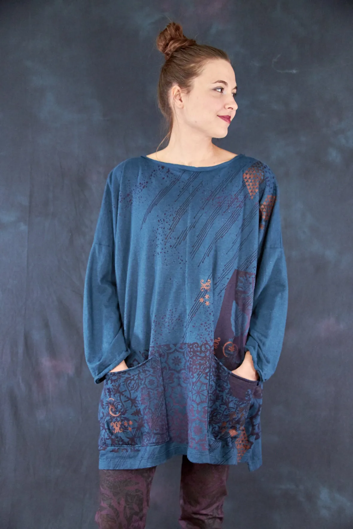 1585 Oversized Cabin Pullover Teal-P