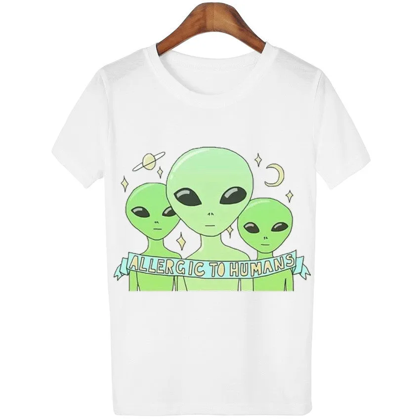 18 Style Smoking Alien Print Funny Casual Tees