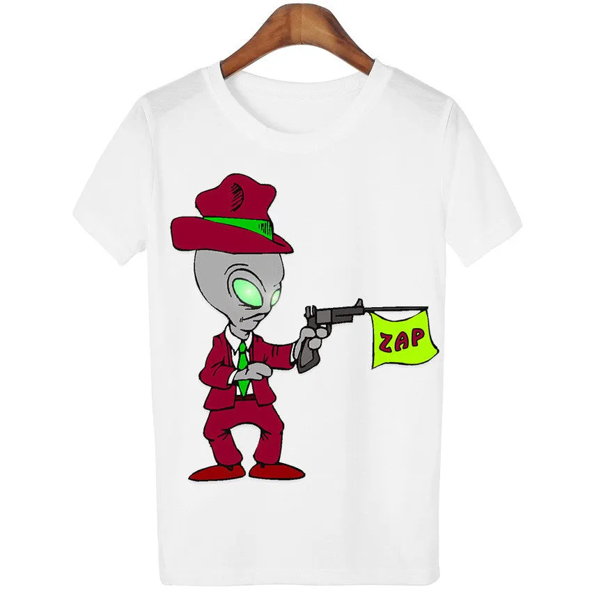 18 Style Smoking Alien Print Funny Casual Tees