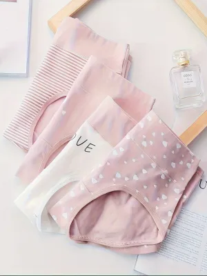 4-Pack Cute Women's Student Underwear - Mid Waist, Lifting Hip, Soft & Breathable Triangle Pants