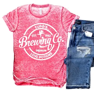 Acid  Washed Red - Cupids Brewing Tee - Perfect Valentines Day Gift / Gifts for Her or Him