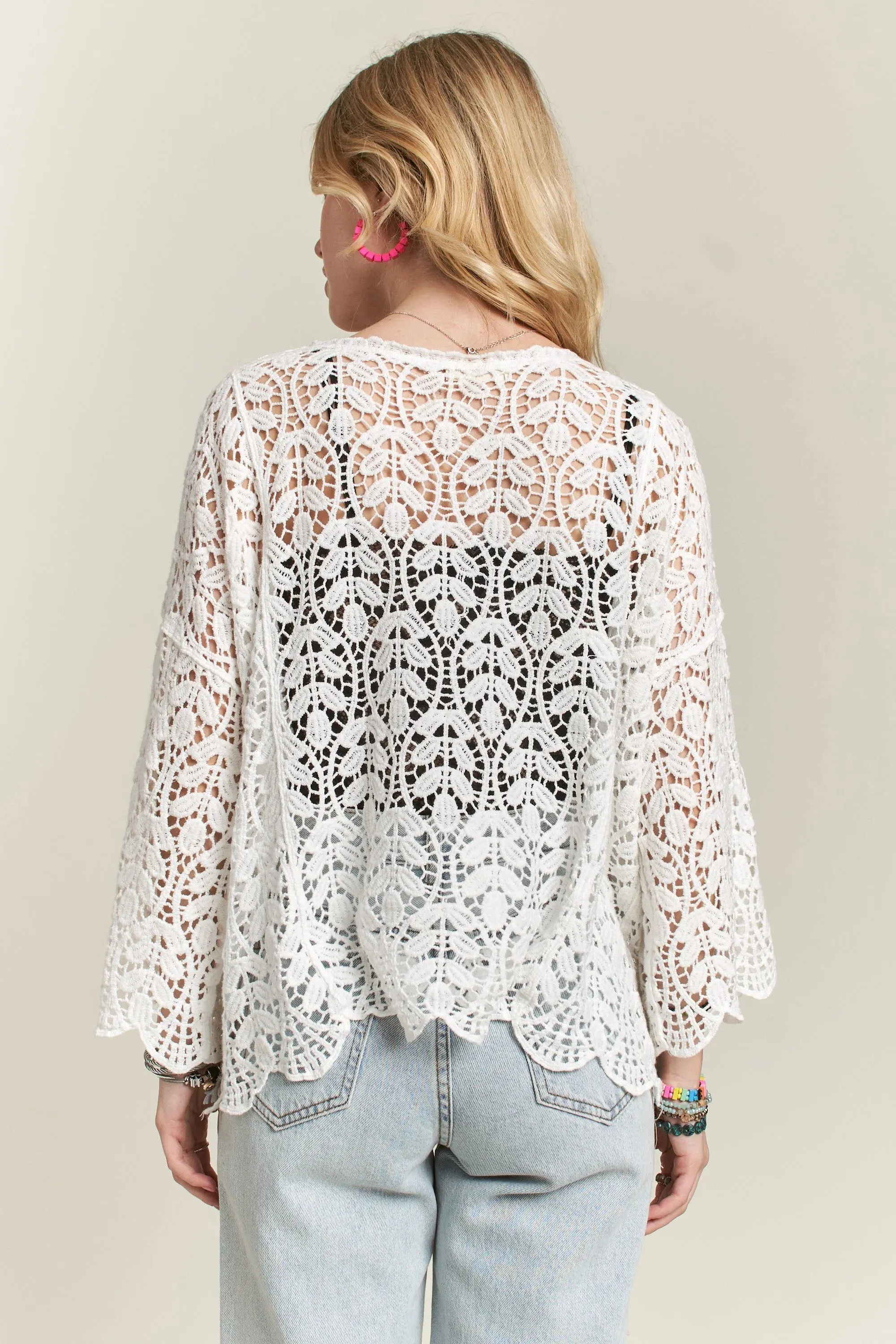 ADORA Leaf Pattern Crochet Cardigan