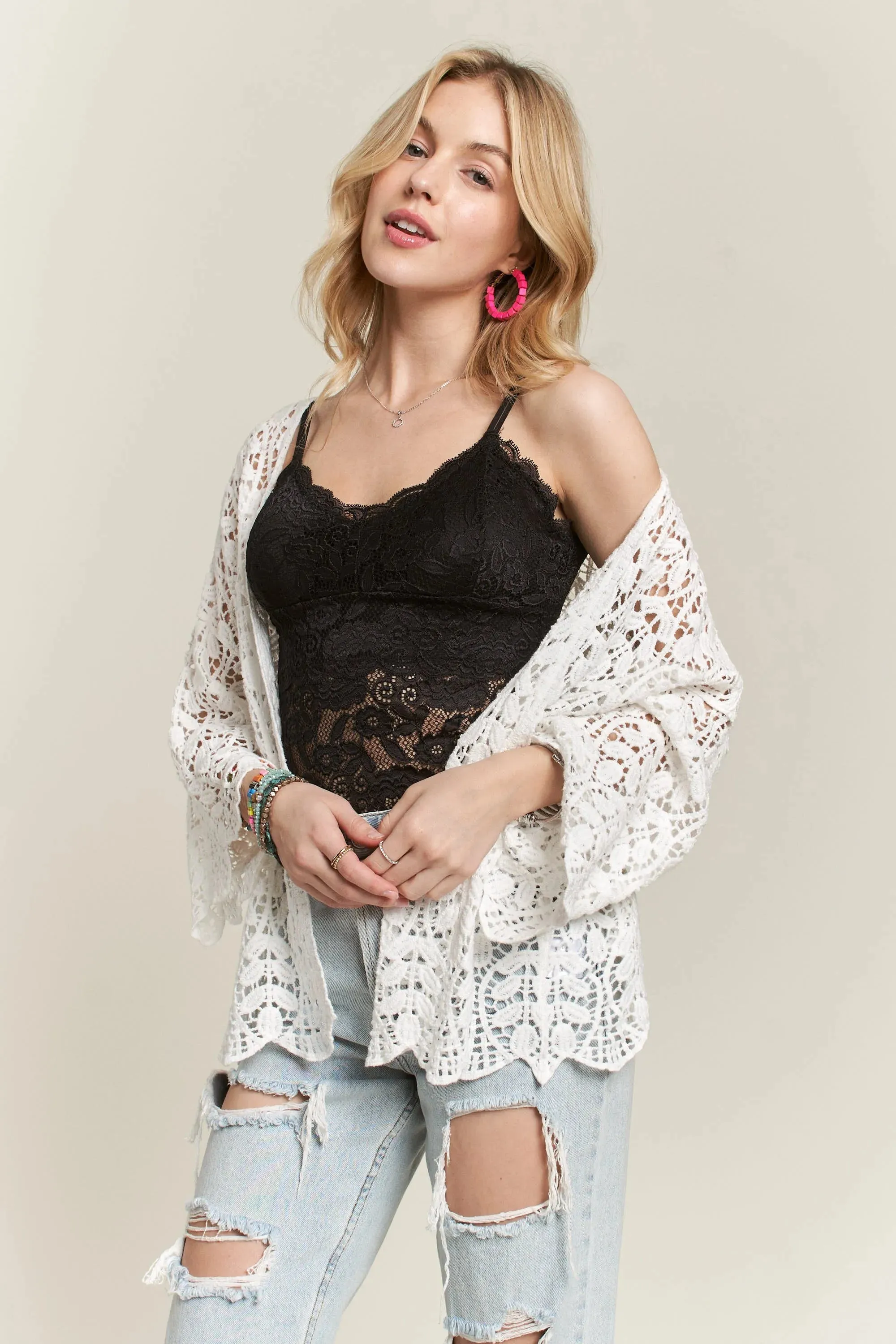 ADORA Leaf Pattern Crochet Cardigan