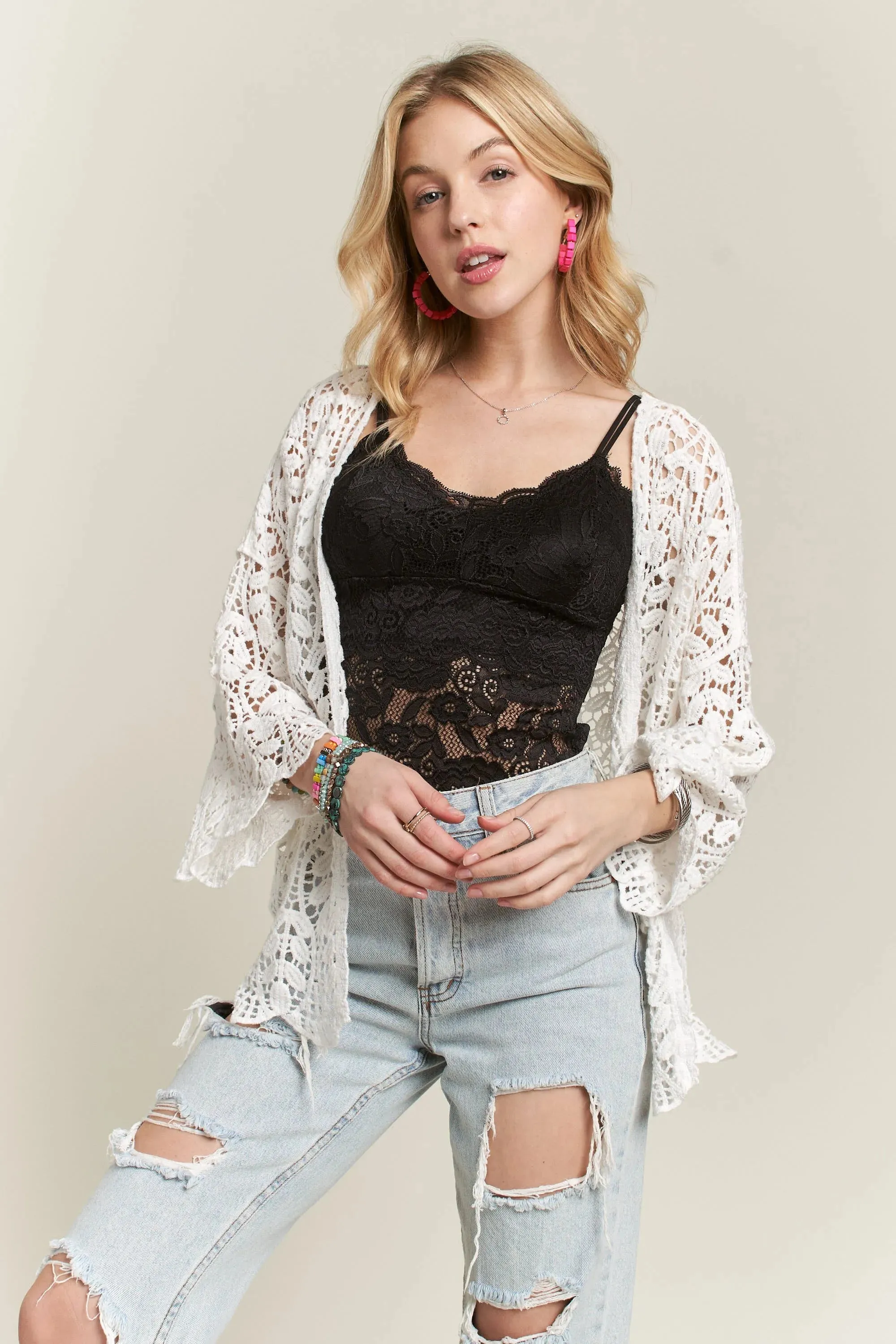 ADORA Leaf Pattern Crochet Cardigan
