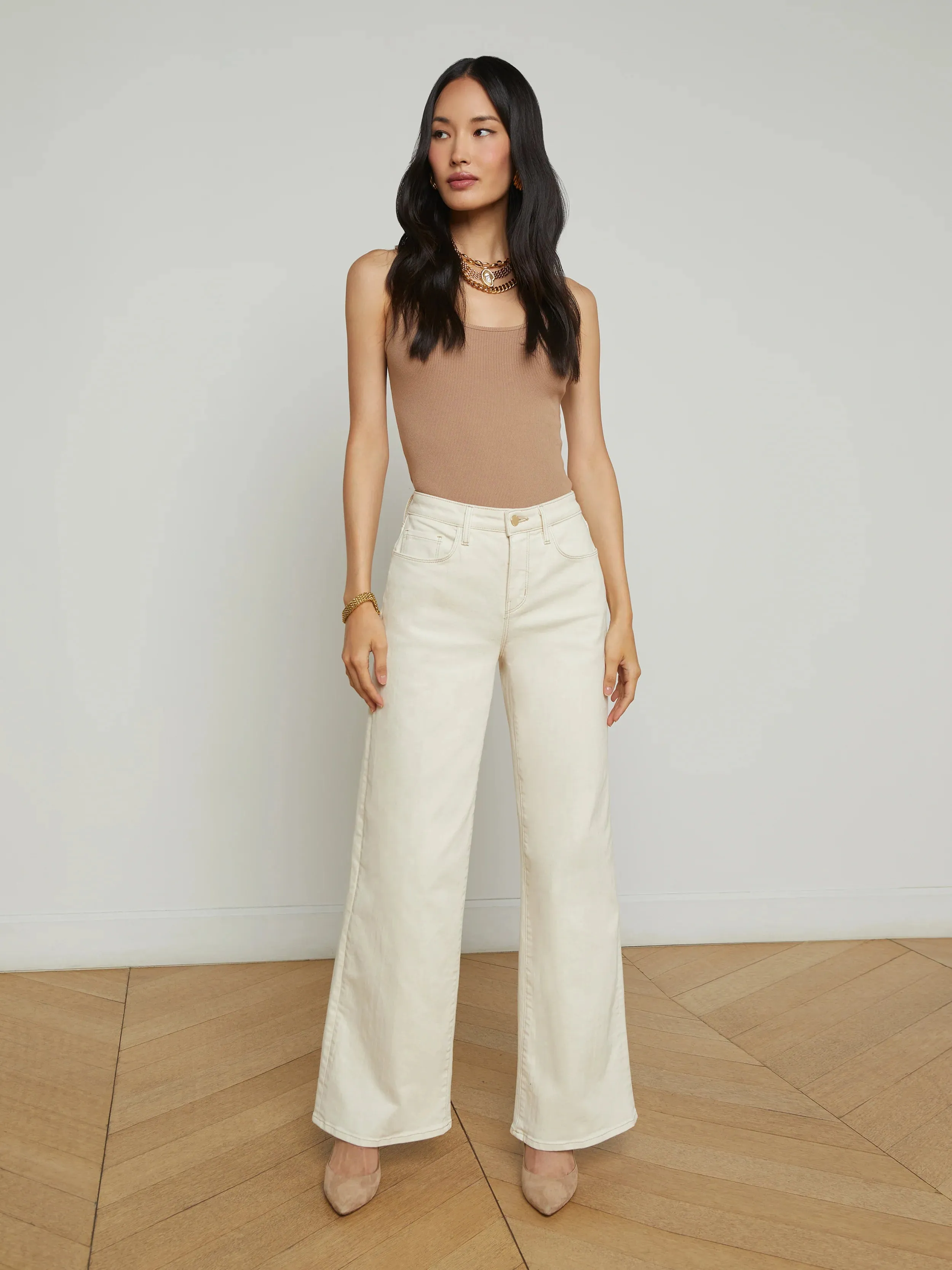 Alicent Wide Leg Jean - Macadamia