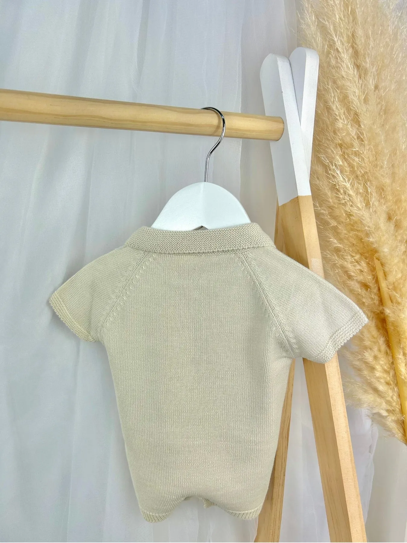 Baby Boy Beige 'Bradley' Knitted Romper