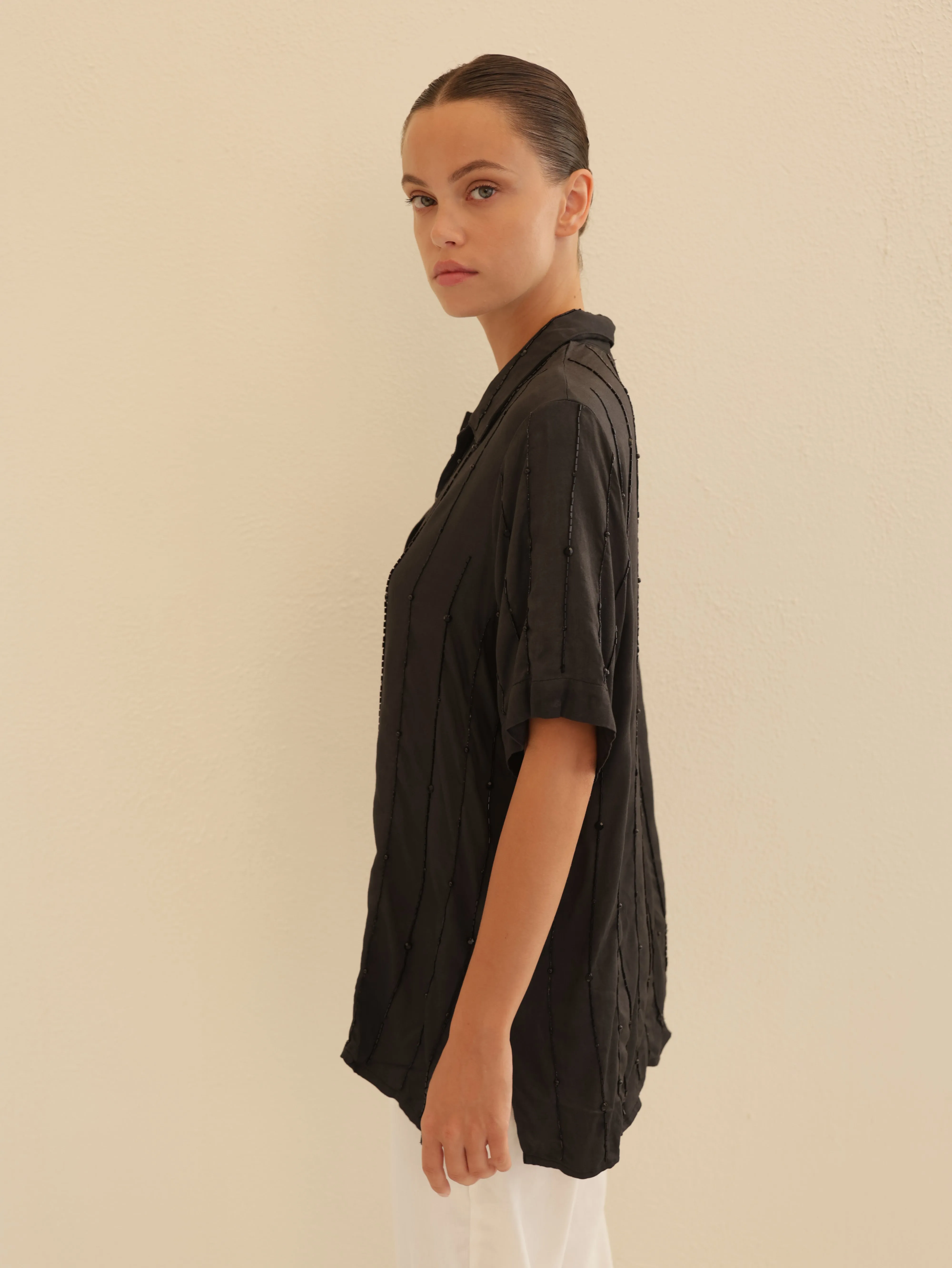 Beaded Button-down Shirt