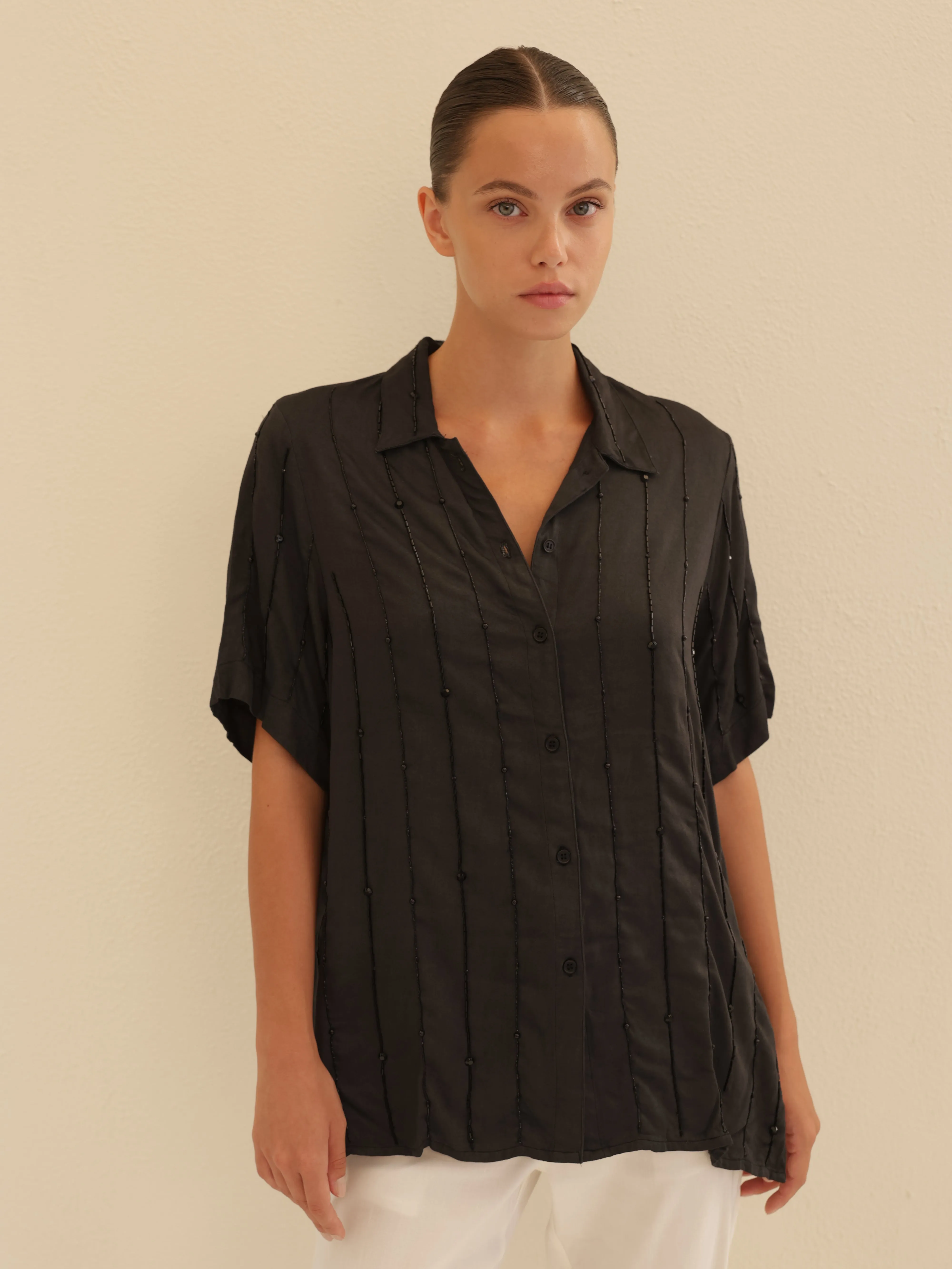 Beaded Button-down Shirt