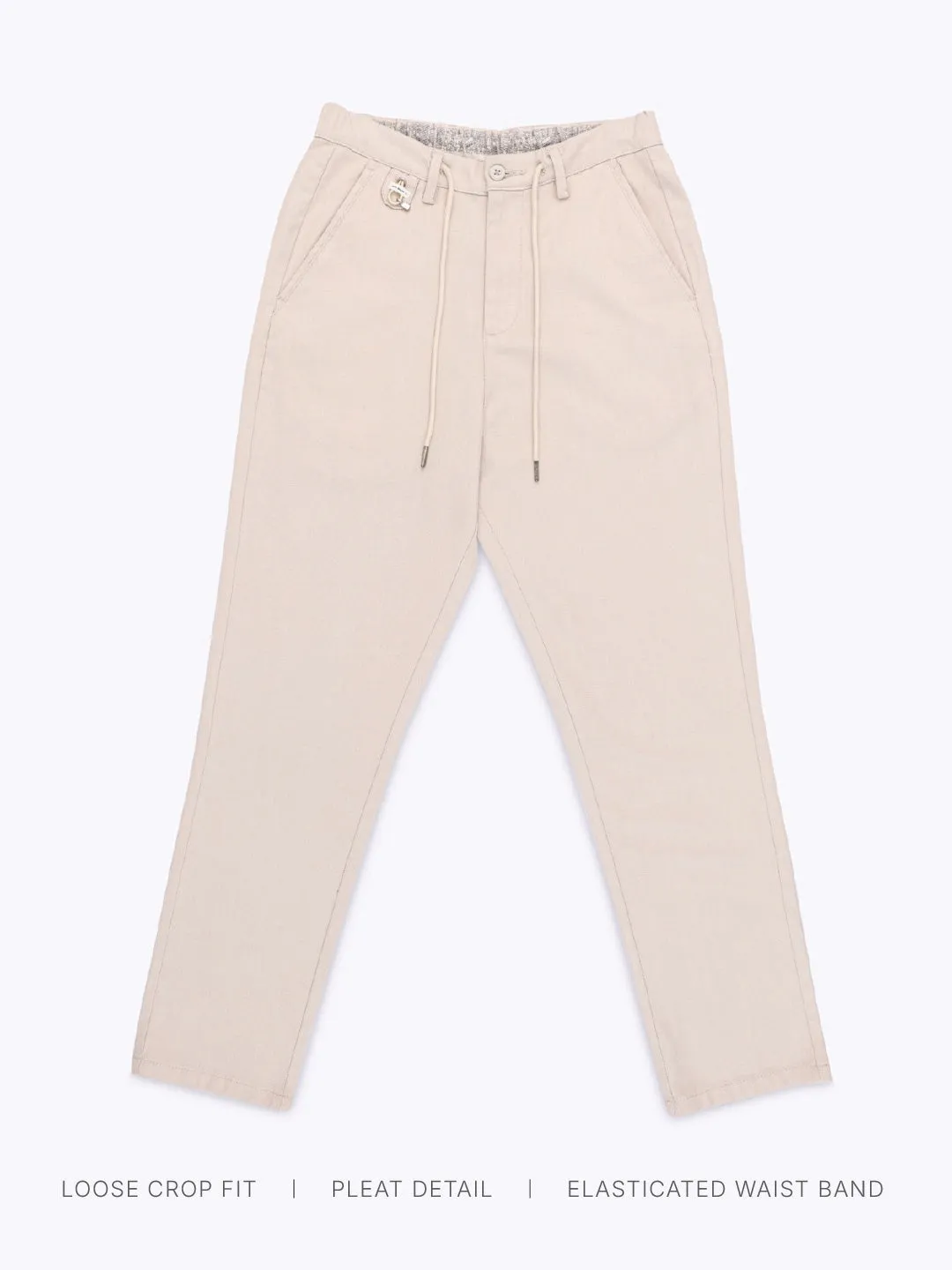Beige Plain Loose Crop Travel Pant