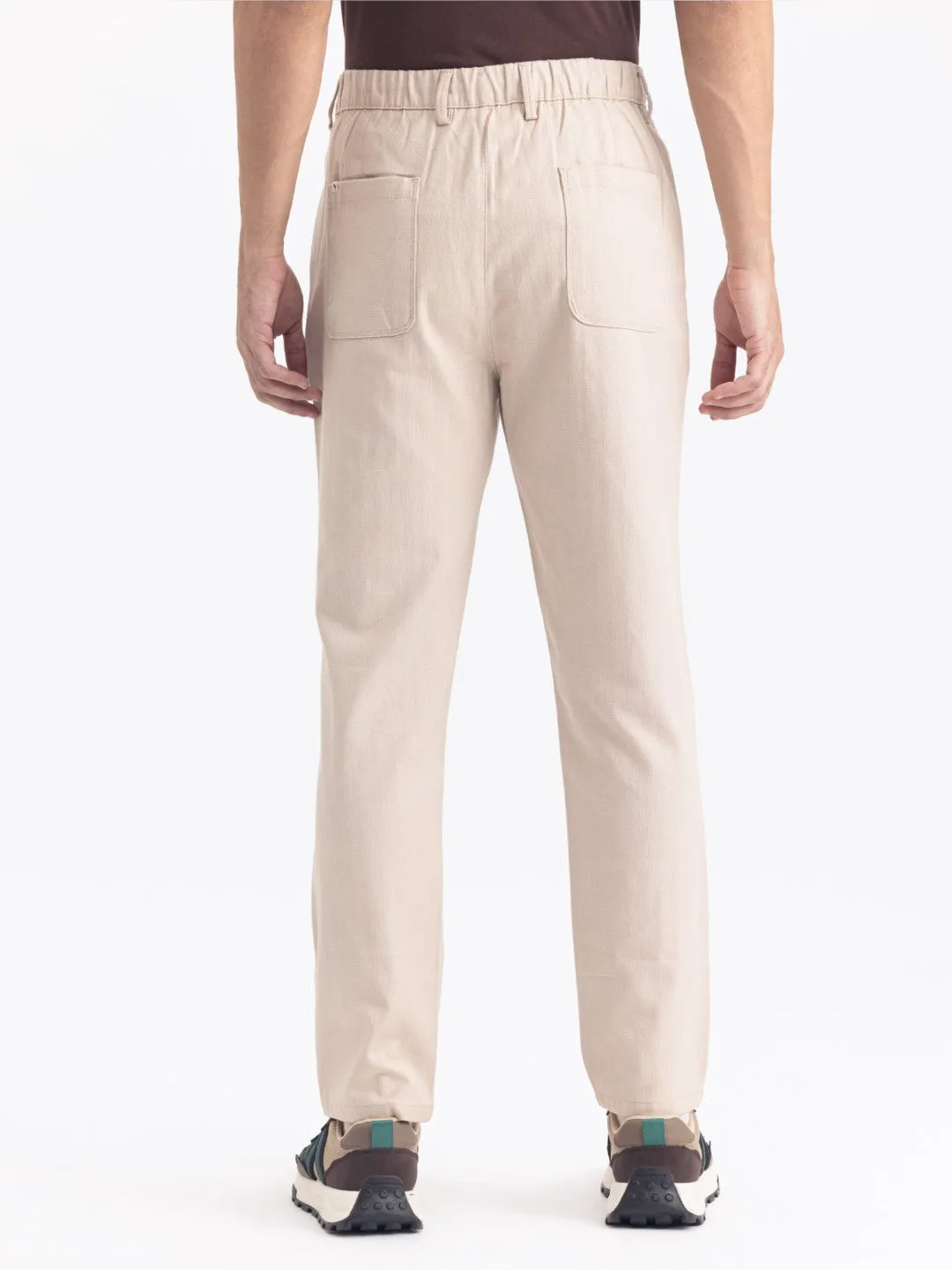 Beige Plain Loose Crop Travel Pant