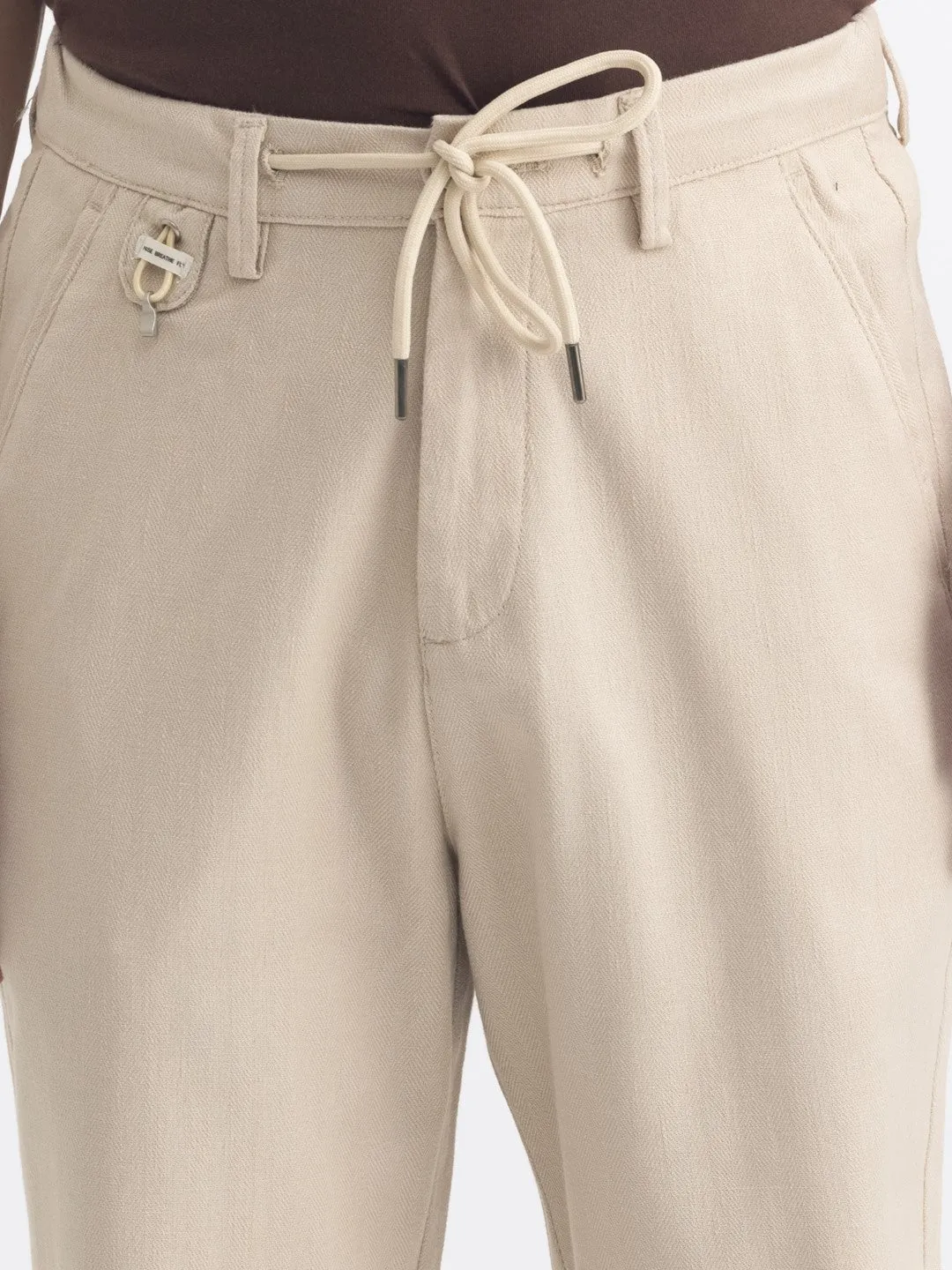 Beige Plain Loose Crop Travel Pant