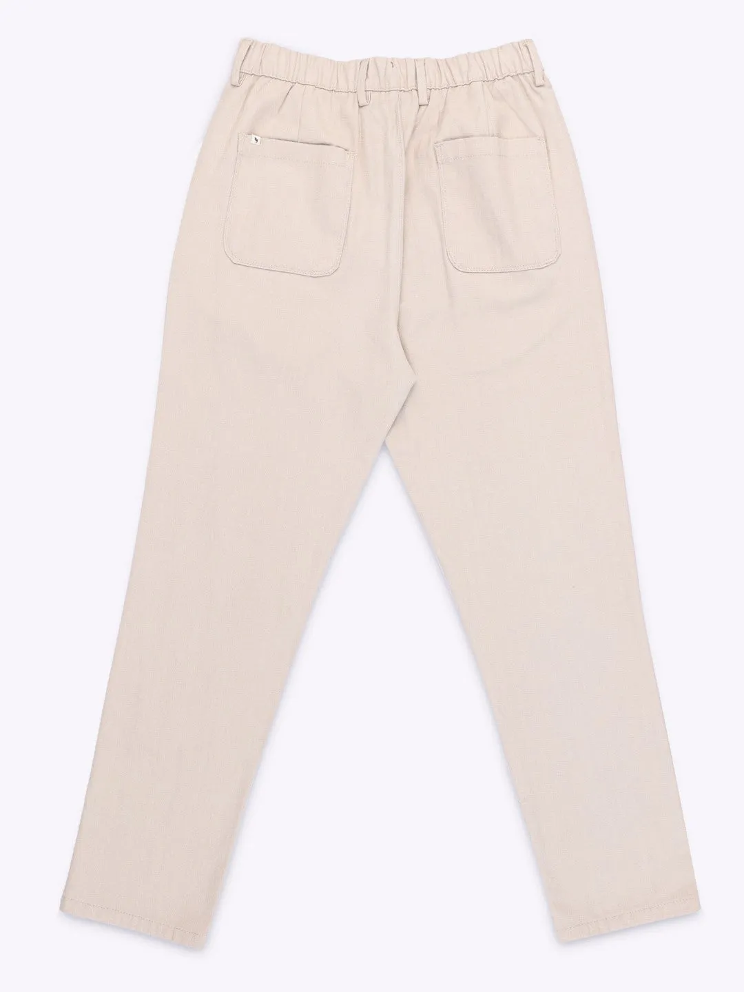 Beige Plain Loose Crop Travel Pant