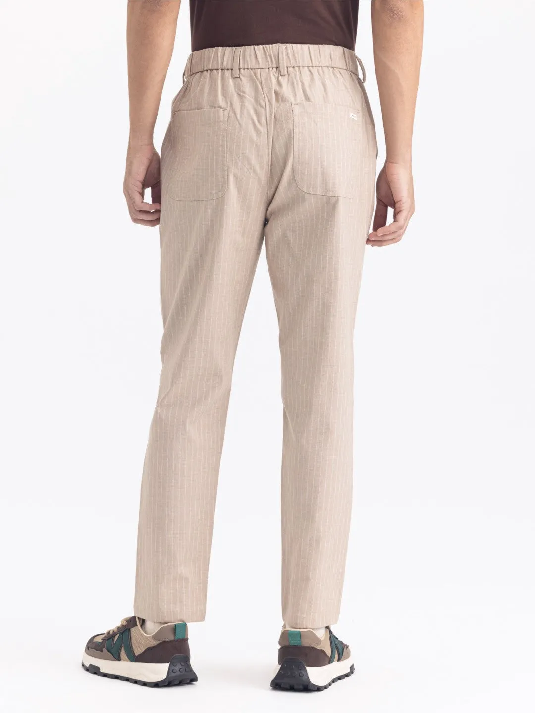 Beige Striped Loose Crop Travel Pant