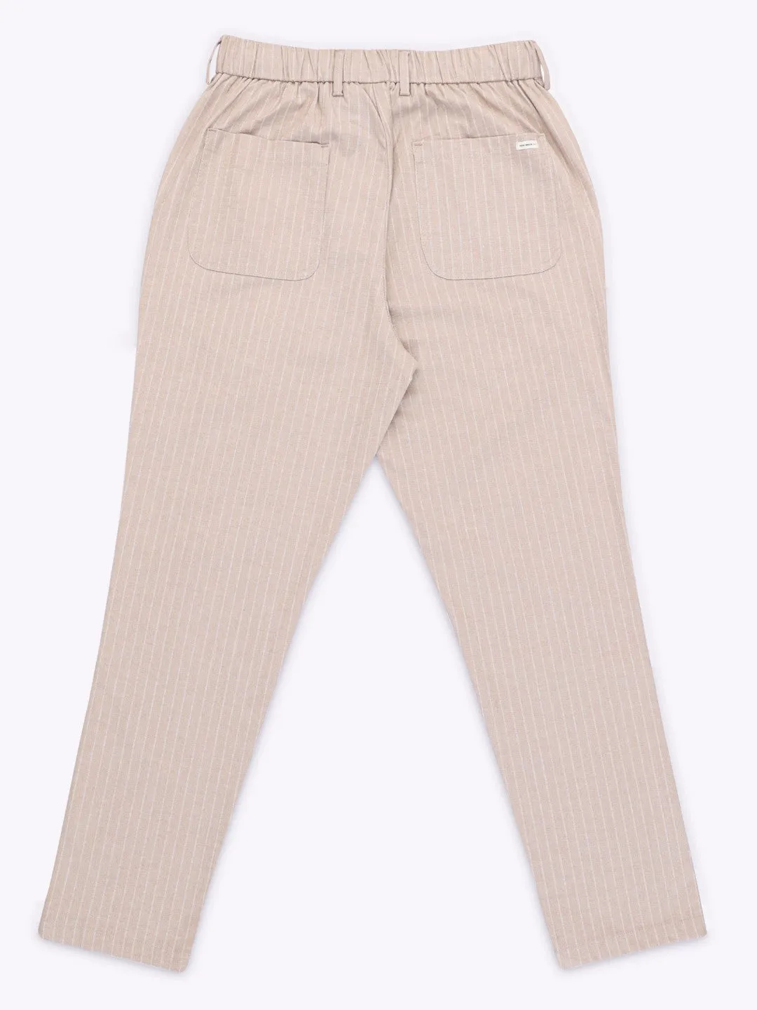 Beige Striped Loose Crop Travel Pant