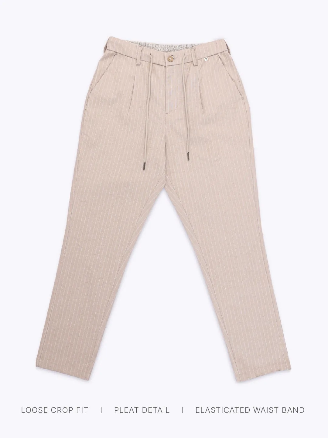 Beige Striped Loose Crop Travel Pant