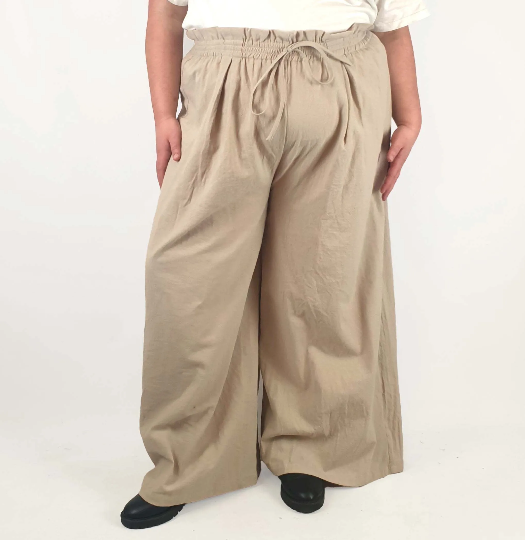 Beige wide leg drawstring pants fits size 22