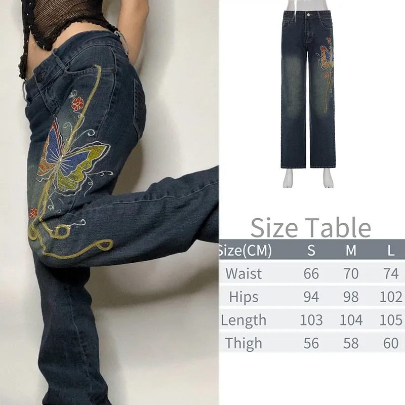 BerryBetty - New Printed Baggy Y2K Jeans Women's Low Waist jeans Autumn Winter Oversize Wide Leg Baggy Pants Casual Cargo Trousers