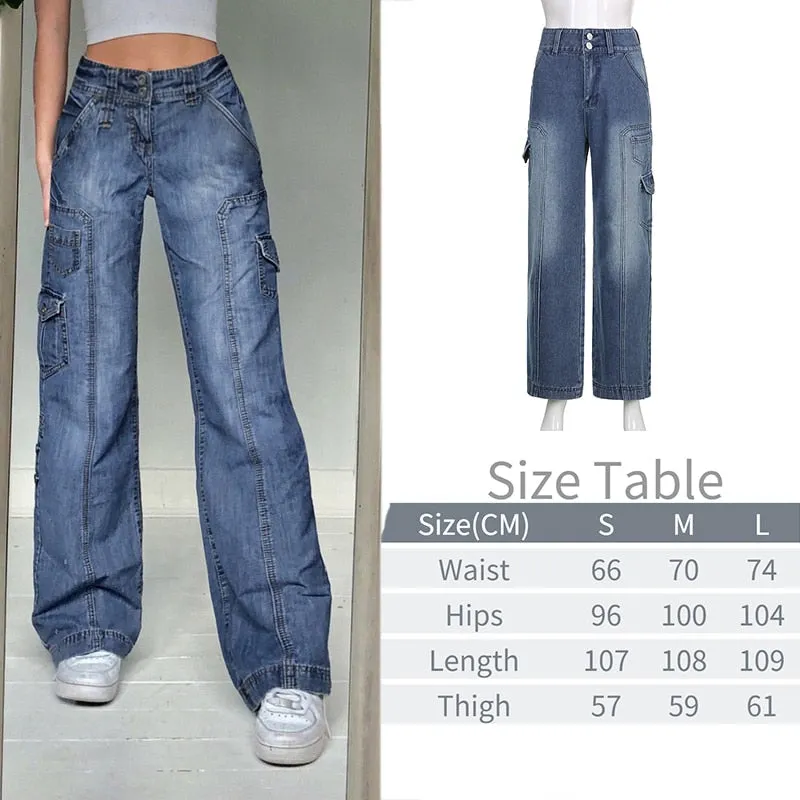 BerryBetty - New Printed Baggy Y2K Jeans Women's Low Waist jeans Autumn Winter Oversize Wide Leg Baggy Pants Casual Cargo Trousers