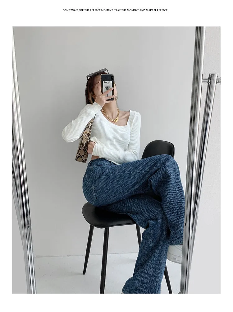 BerryBetty - Women Jeans High Waist Casual Streetwear y2k Baggy Office Lady New Fashion Korean Denim Trousers Female Straight Wide Leg Pants