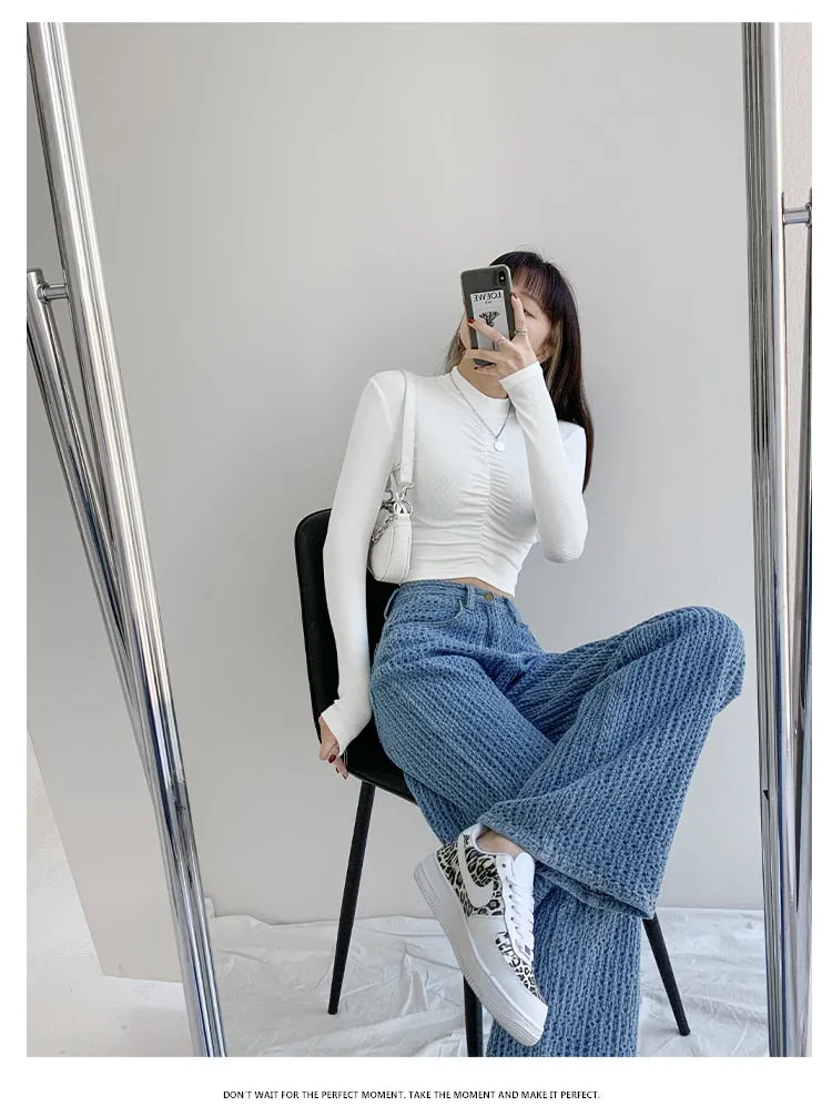 BerryBetty - Women Jeans High Waist Casual Streetwear y2k Baggy Office Lady New Fashion Korean Denim Trousers Female Straight Wide Leg Pants