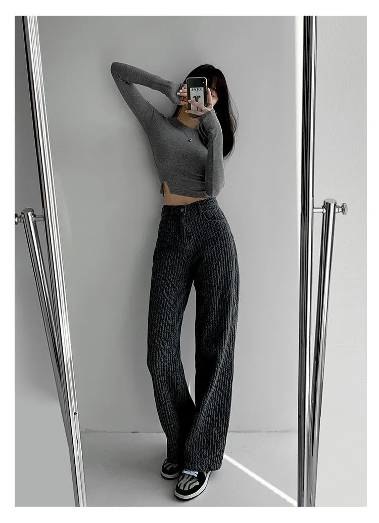 BerryBetty - Women Jeans High Waist Casual Streetwear y2k Baggy Office Lady New Fashion Korean Denim Trousers Female Straight Wide Leg Pants
