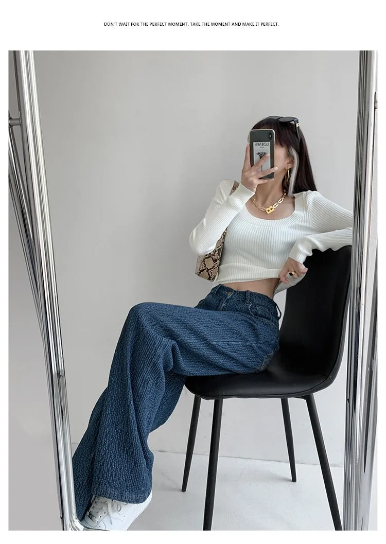 BerryBetty - Women Jeans High Waist Casual Streetwear y2k Baggy Office Lady New Fashion Korean Denim Trousers Female Straight Wide Leg Pants