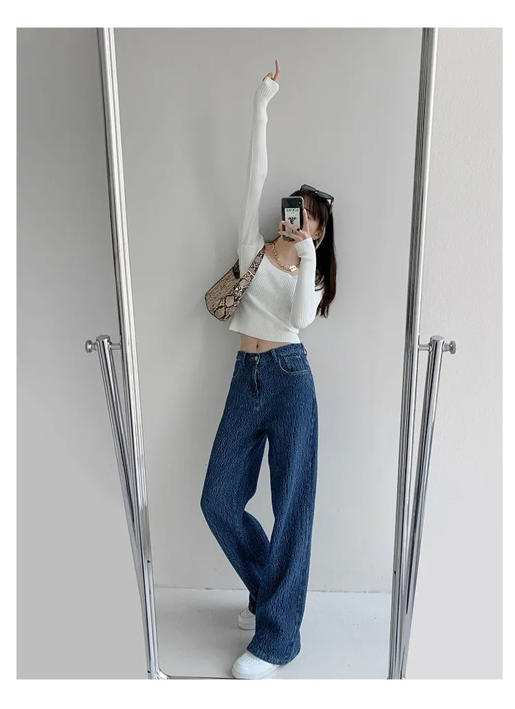 BerryBetty - Women Jeans High Waist Casual Streetwear y2k Baggy Office Lady New Fashion Korean Denim Trousers Female Straight Wide Leg Pants