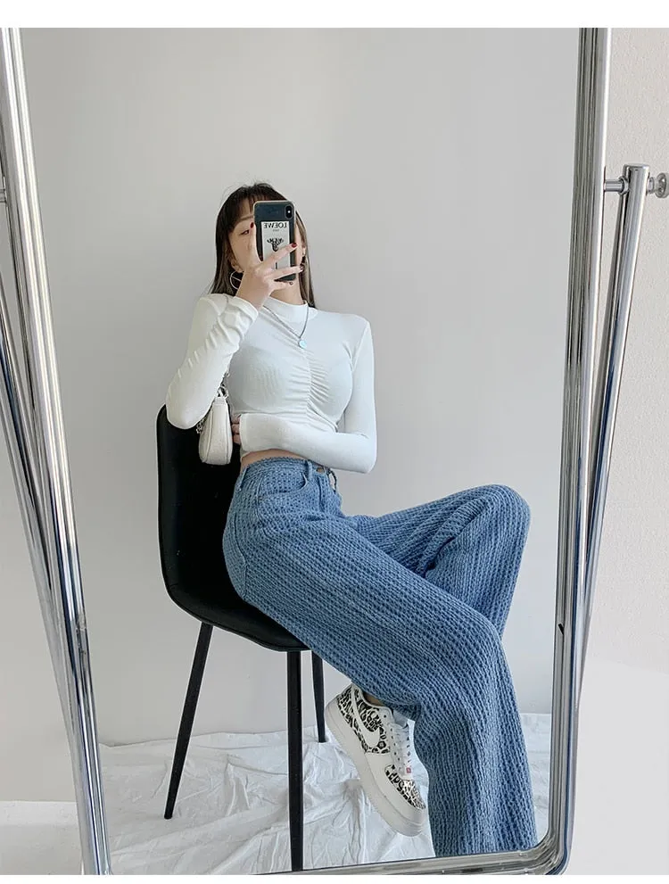 BerryBetty - Women Jeans High Waist Casual Streetwear y2k Baggy Office Lady New Fashion Korean Denim Trousers Female Straight Wide Leg Pants