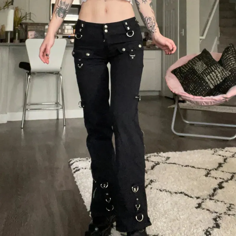 Black Gothic Denim Trousers for Women