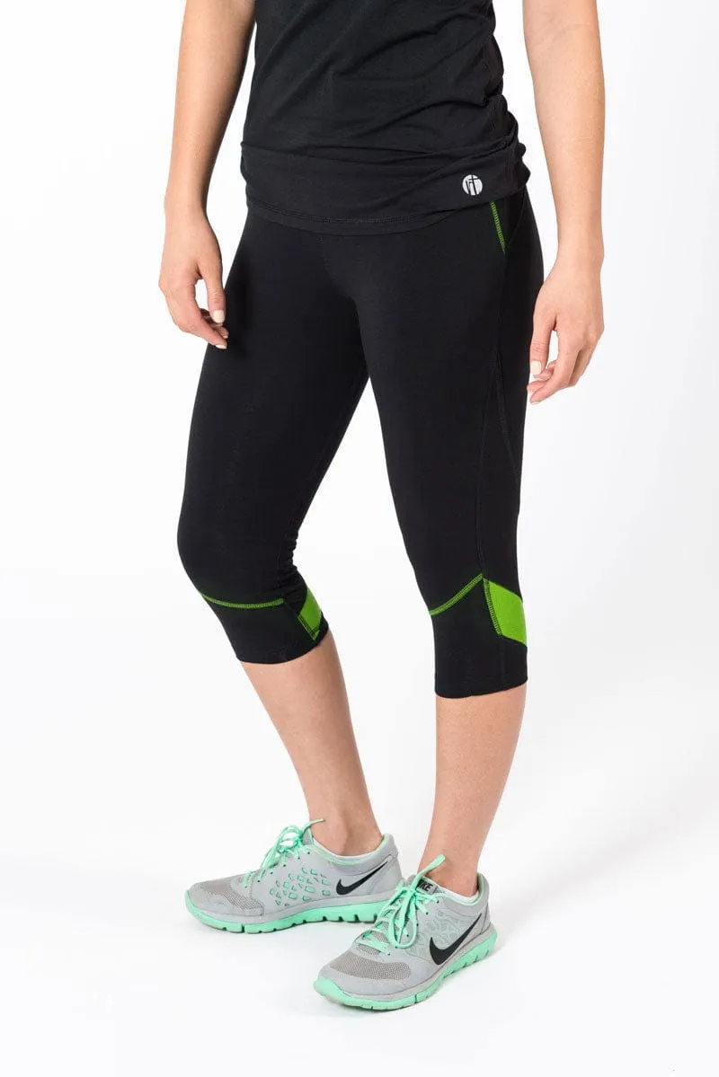 Black Performance Crop with Dragonfruit Accents