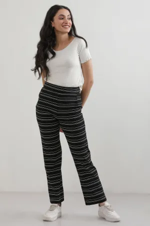 Black Yarn Dyed Cotton Blend Parallel Pants