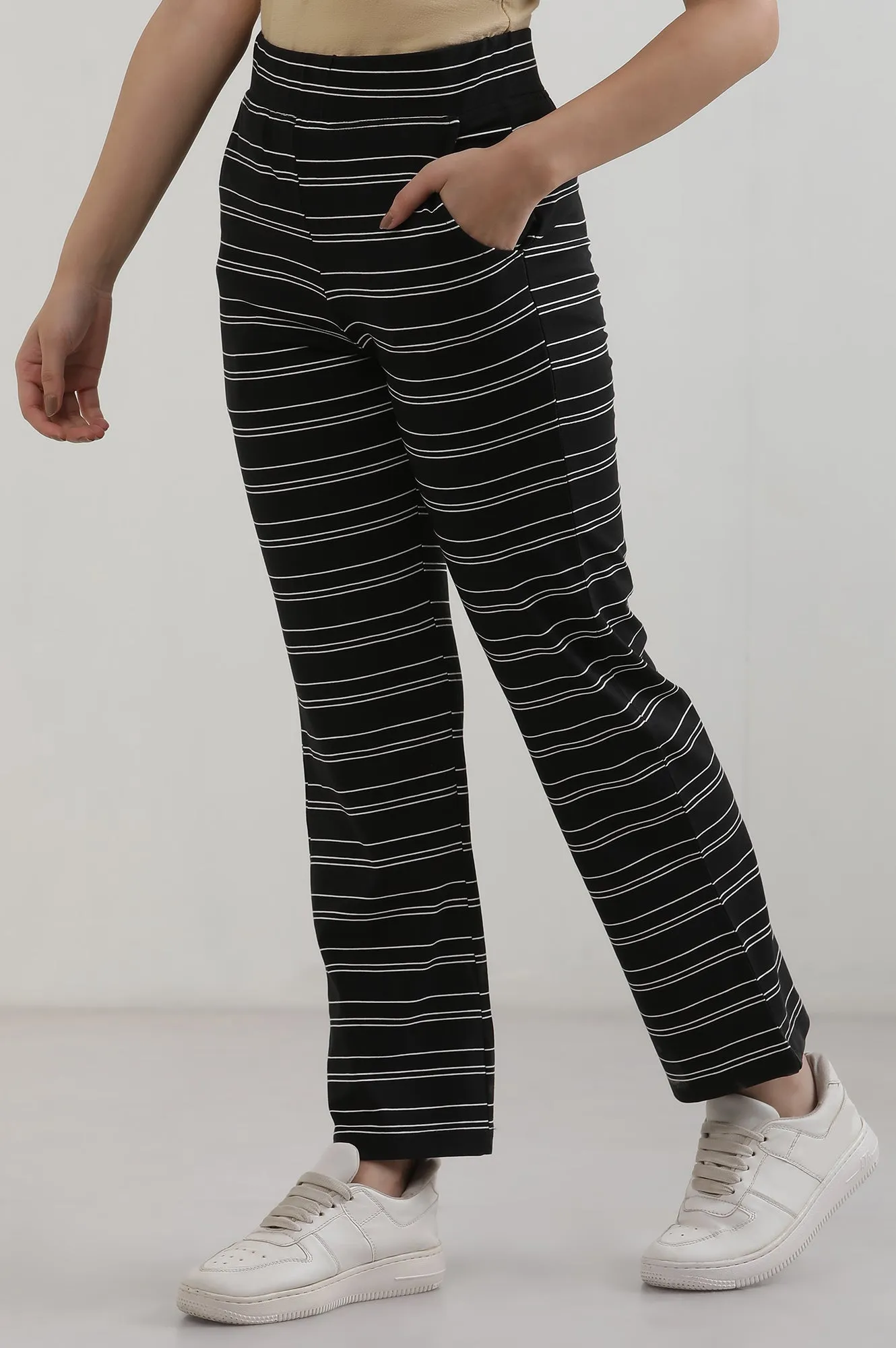 Black Yarn Dyed Cotton Blend Parallel Pants