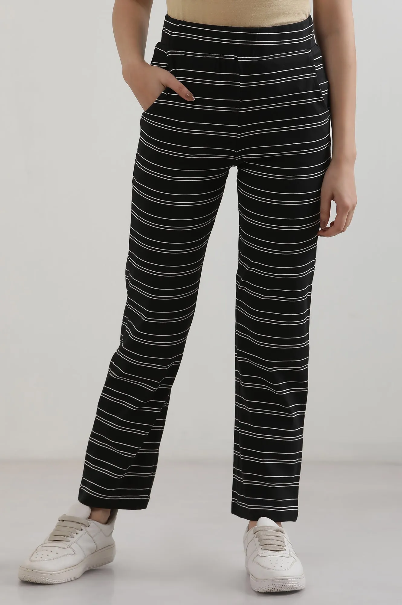 Black Yarn Dyed Cotton Blend Parallel Pants