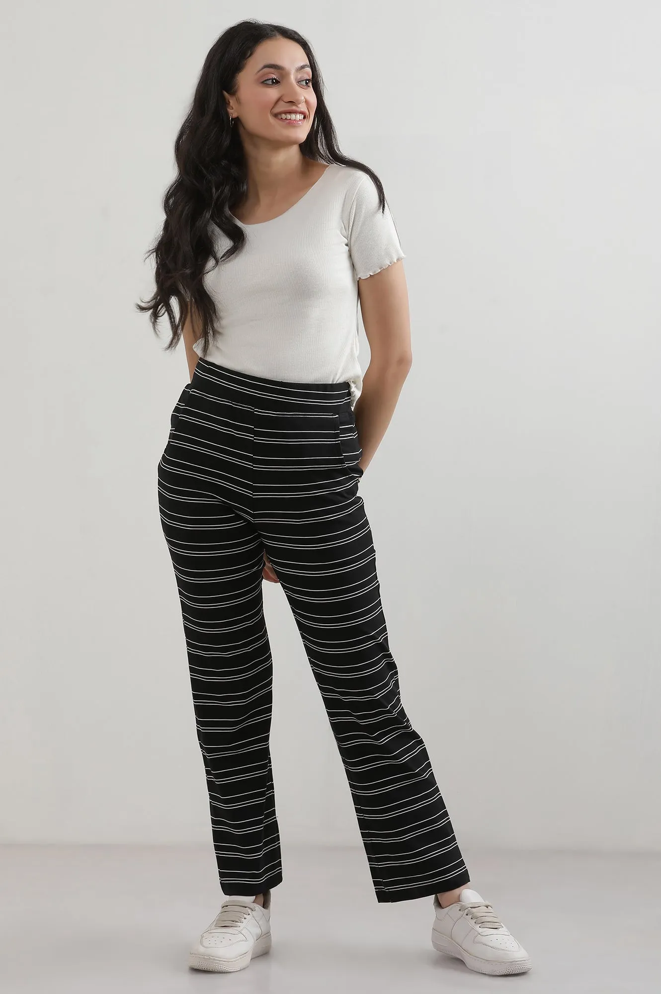 Black Yarn Dyed Cotton Blend Parallel Pants