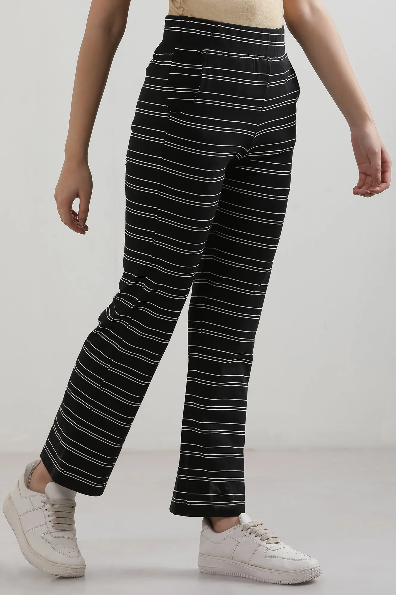 Black Yarn Dyed Cotton Blend Parallel Pants