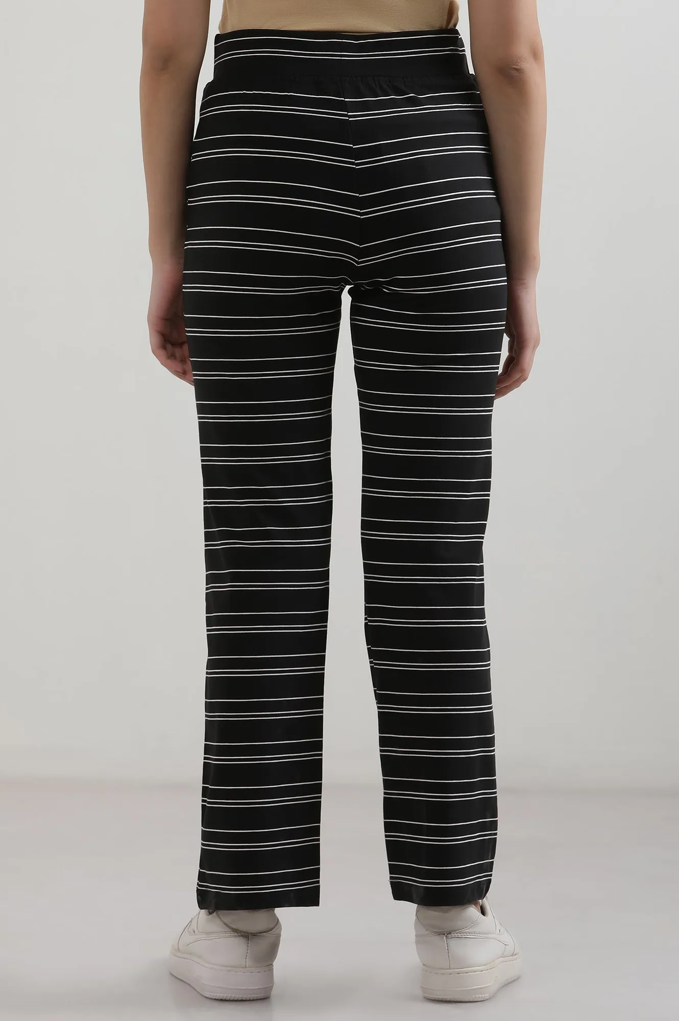 Black Yarn Dyed Cotton Blend Parallel Pants