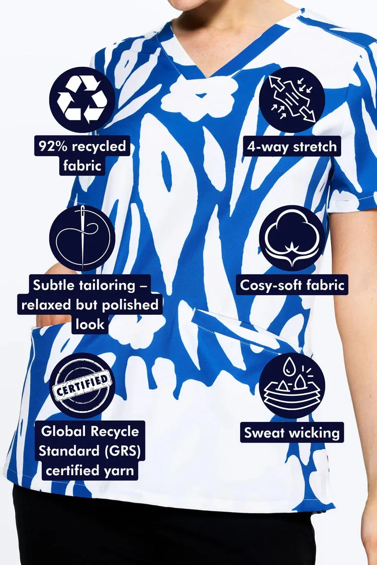Blue-tiful Blooms - Women's Scrub Top