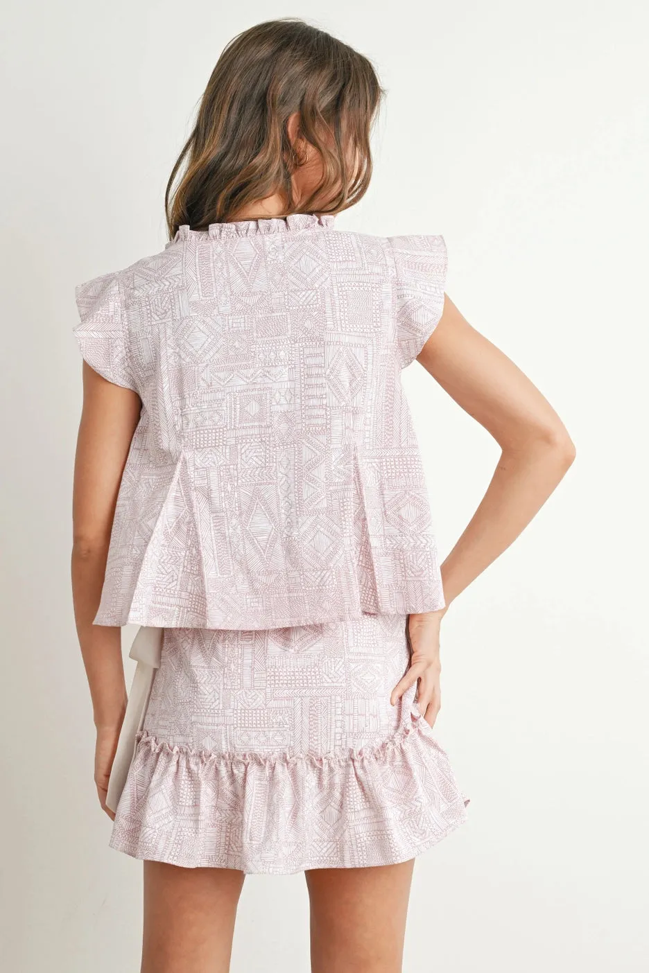 Boho Ruffle Tie-Front Top-Mauve Multi
