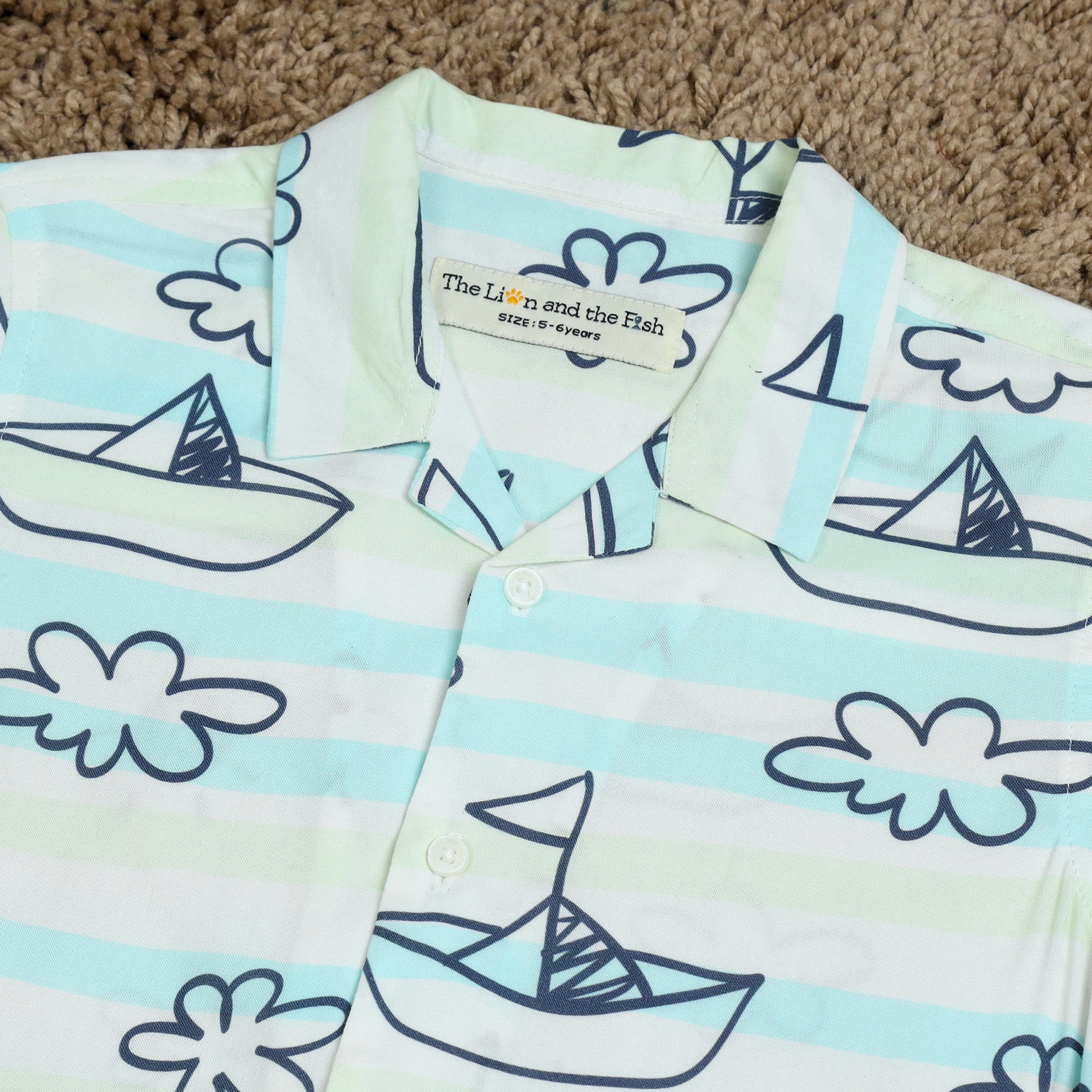Boys Boat Printed Shirt Cloud Dancer