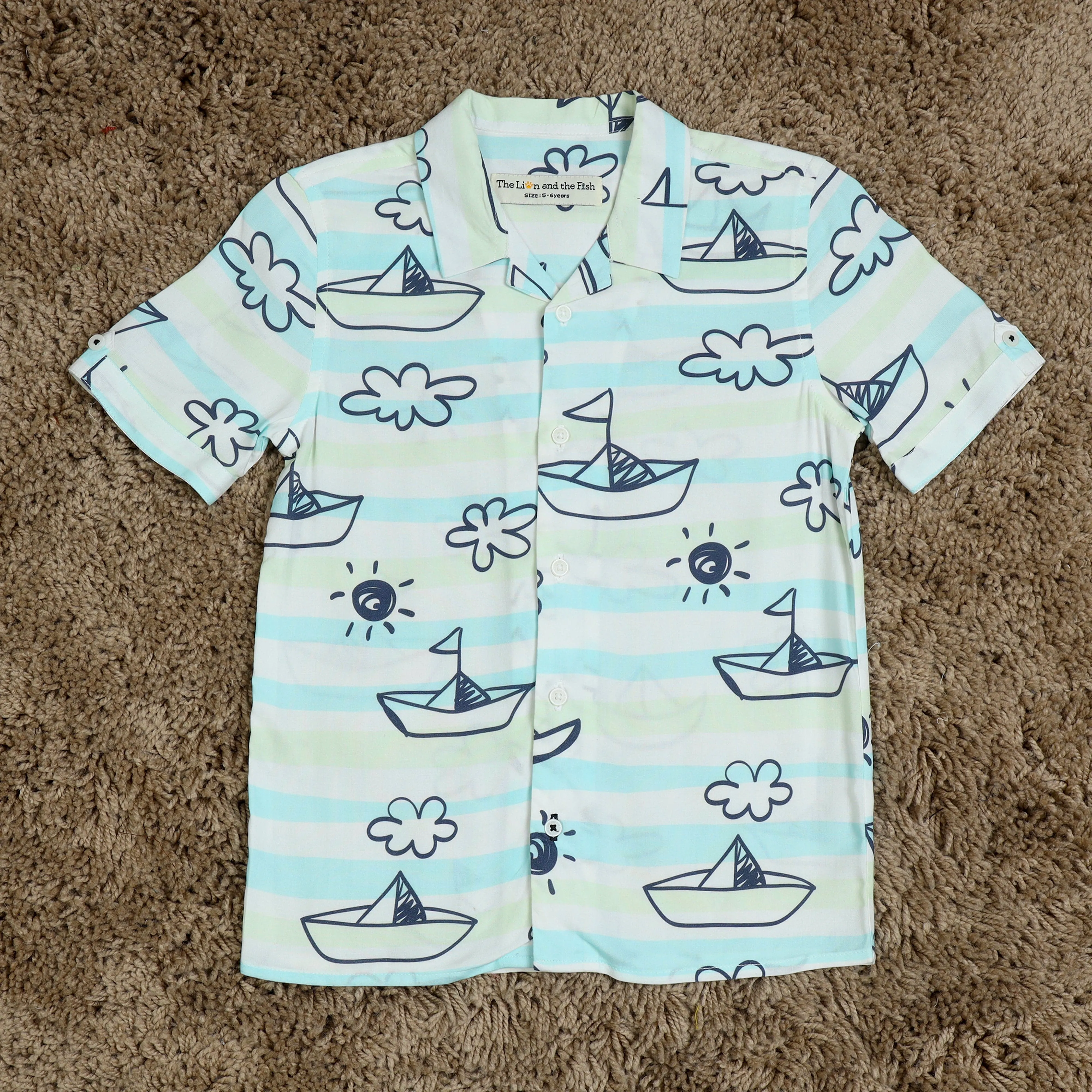 Boys Boat Printed Shirt Cloud Dancer