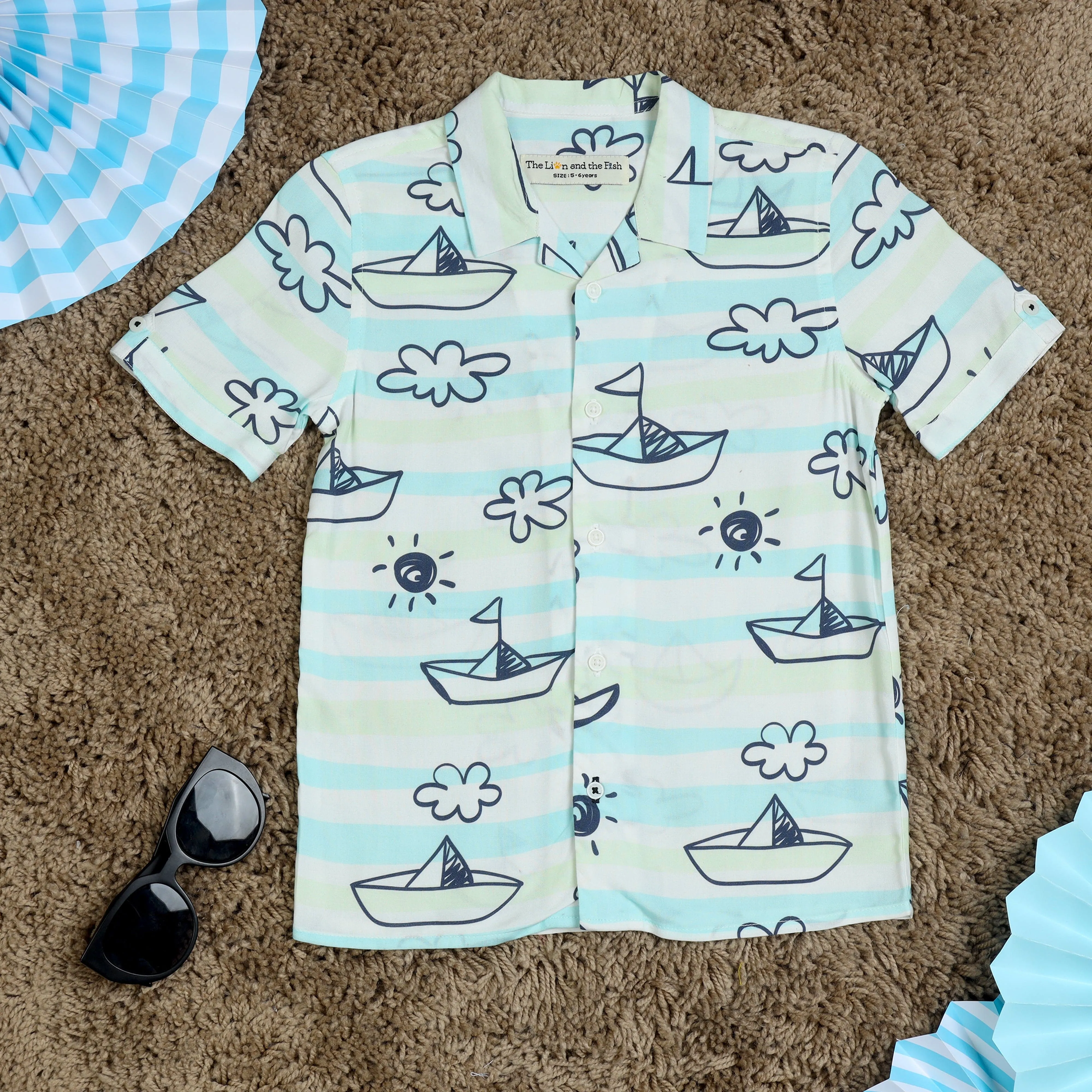 Boys Boat Printed Shirt Cloud Dancer