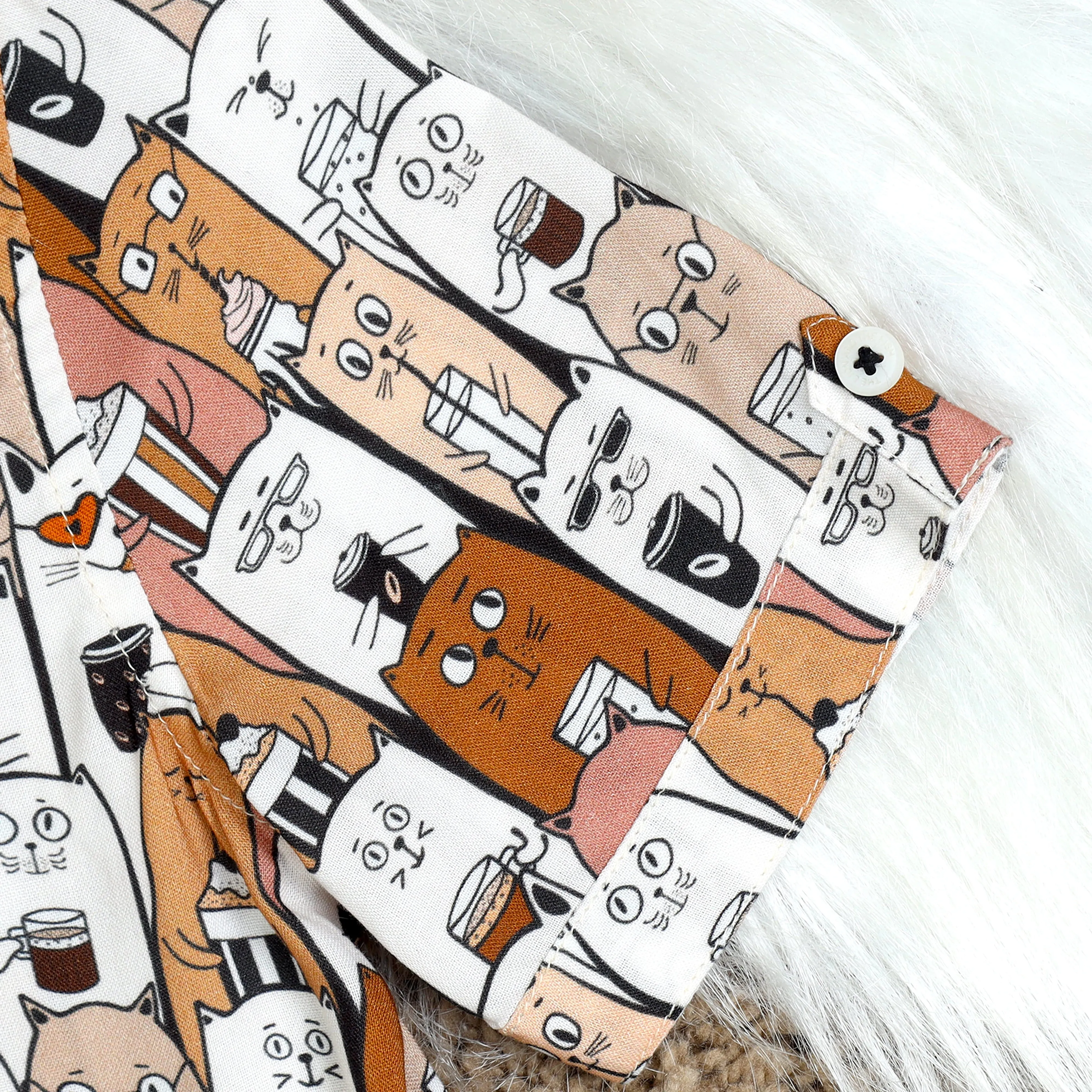 Boys Cat Printed Shirt Brown