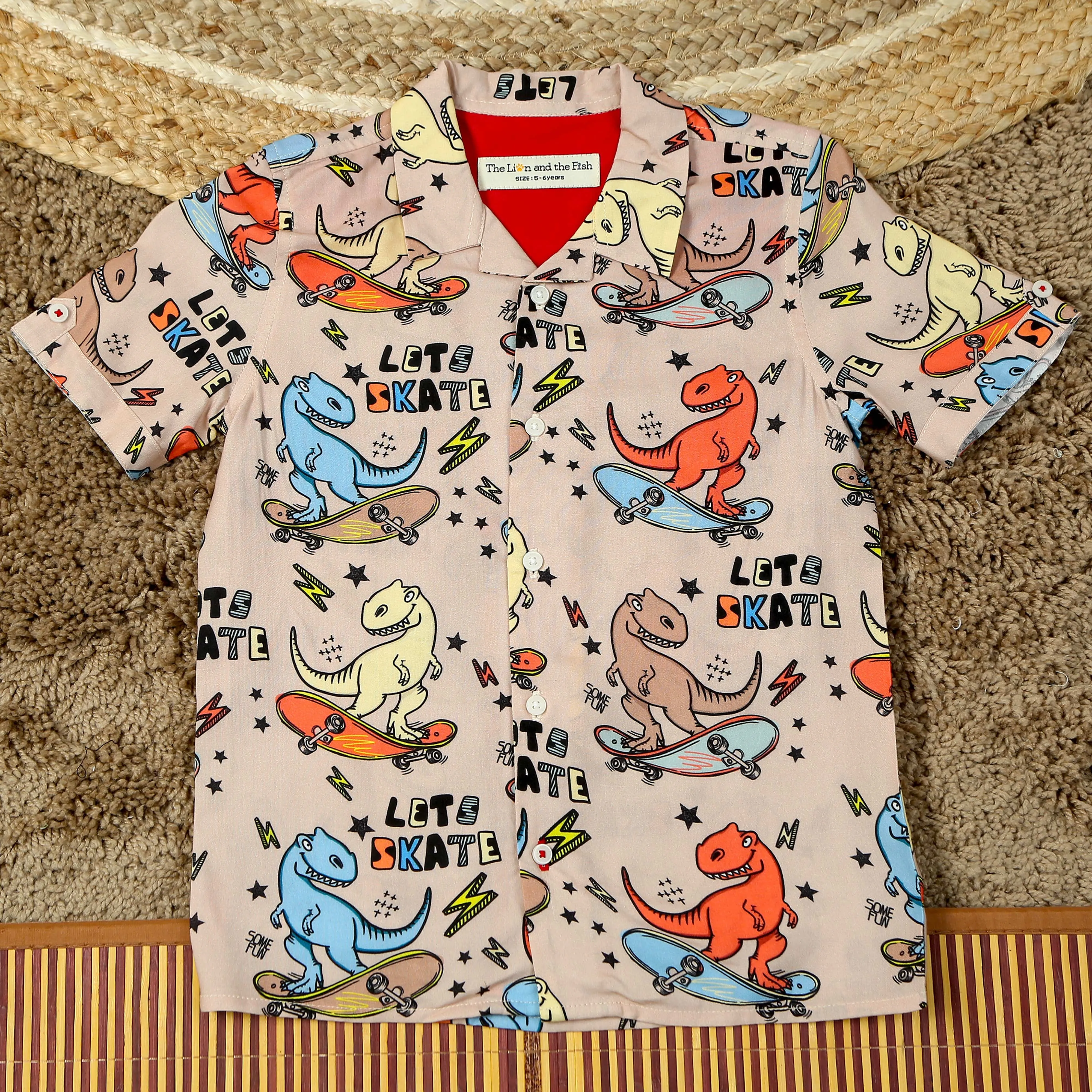 Boys Dinosour Printed Shirt Brown Black