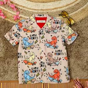 Boys Dinosour Printed Shirt Brown Black
