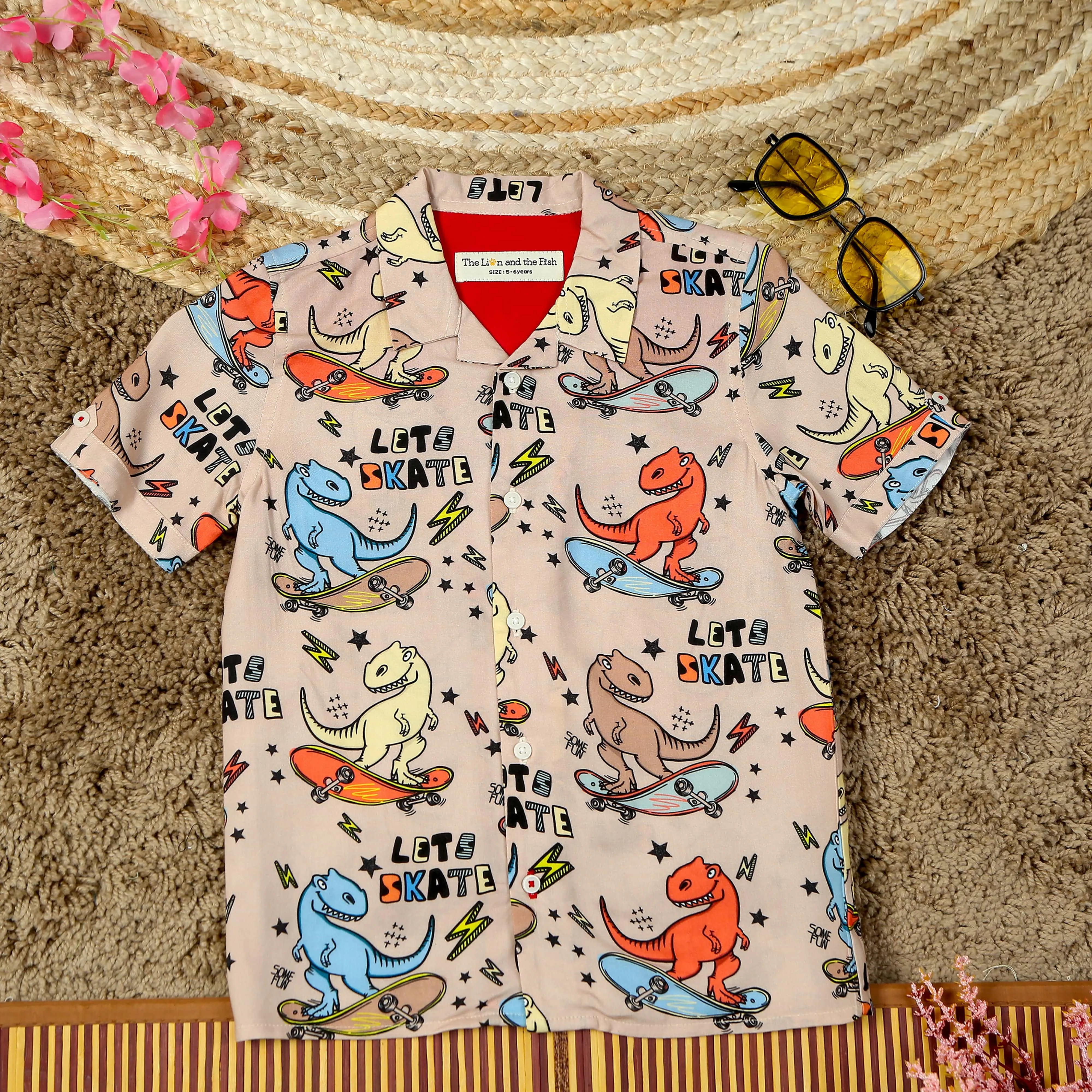Boys Dinosour Printed Shirt Brown Black