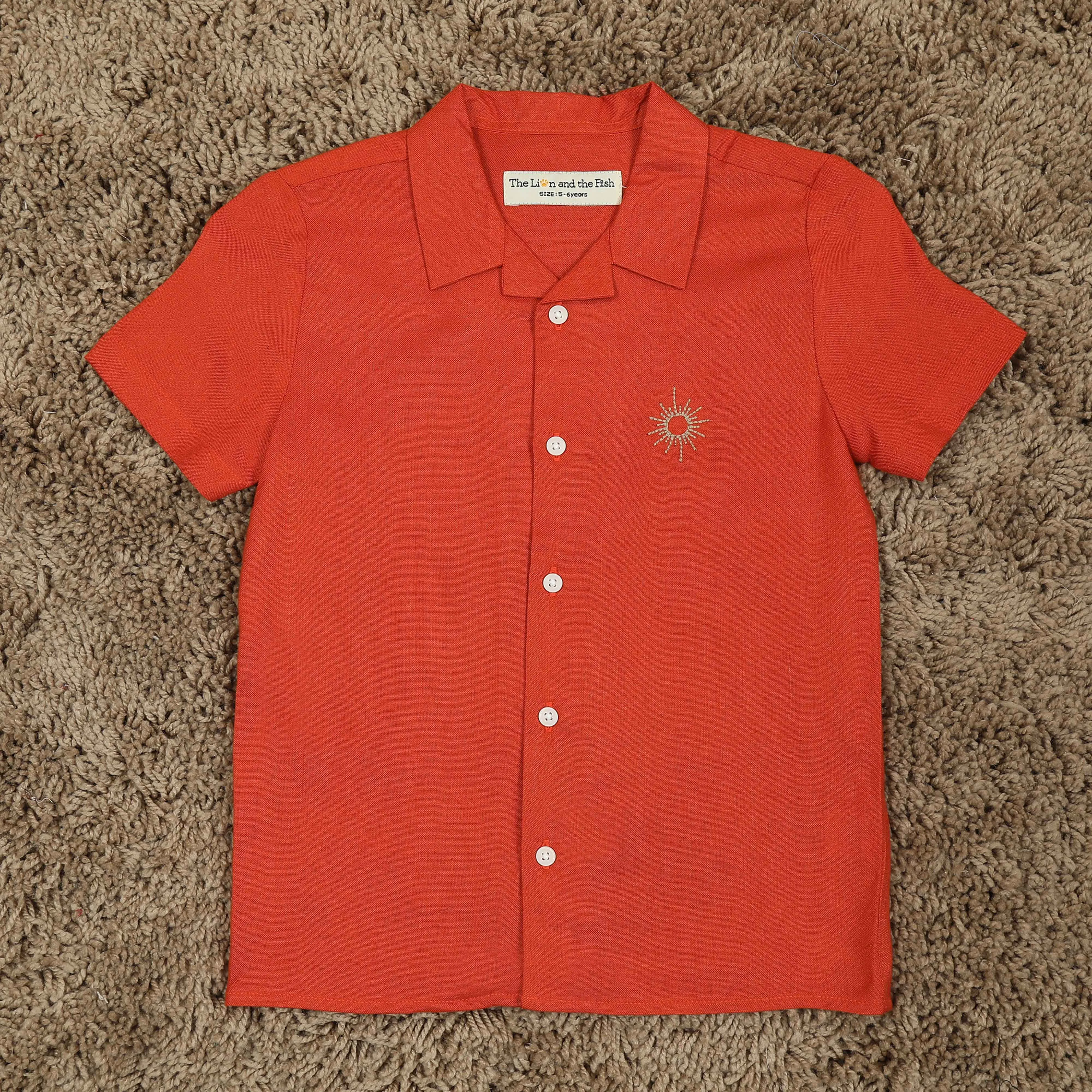 Boys Embroidery Shirt Vermillion Orange