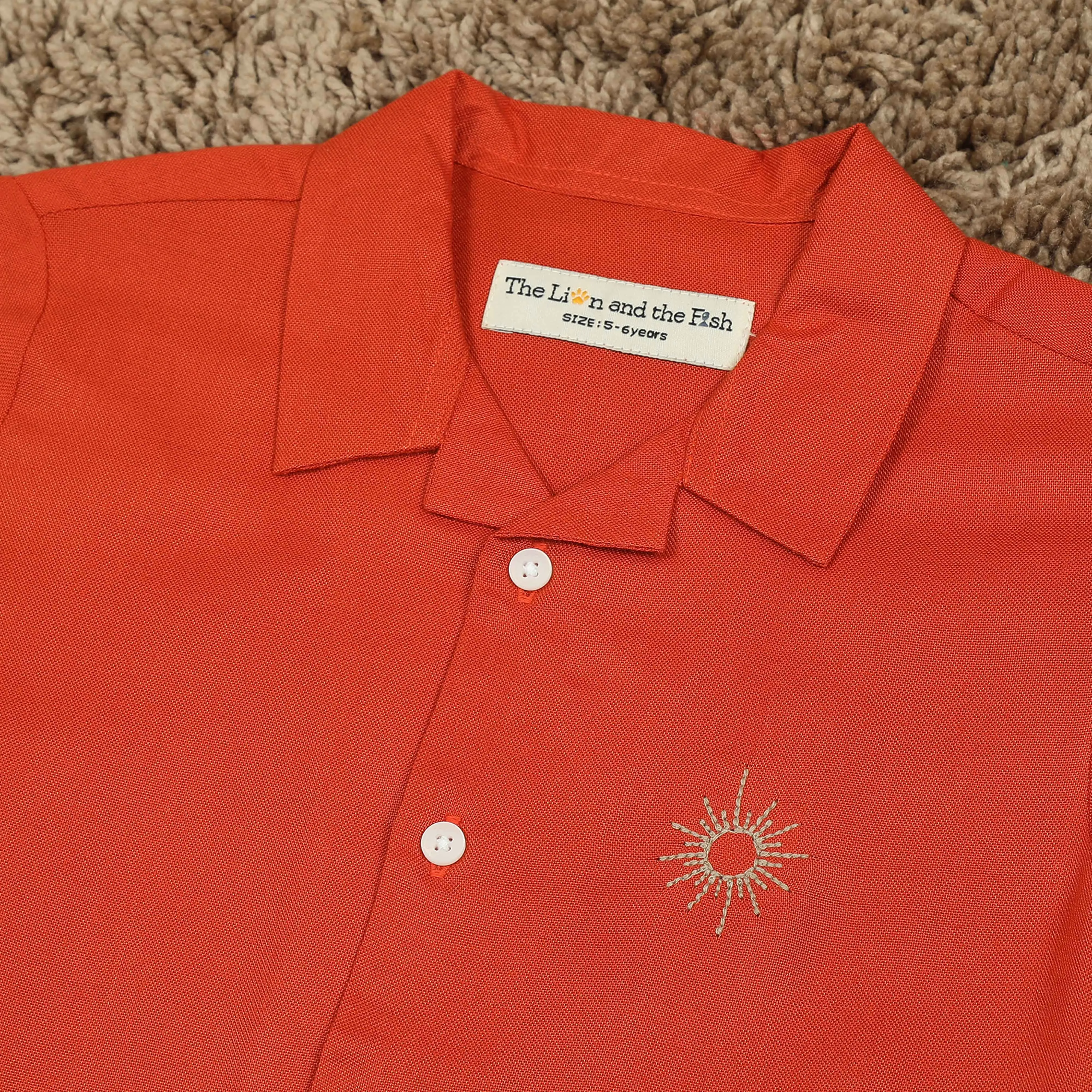 Boys Embroidery Shirt Vermillion Orange