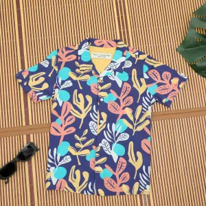 Boys Flower Print Shirt Blue Purple