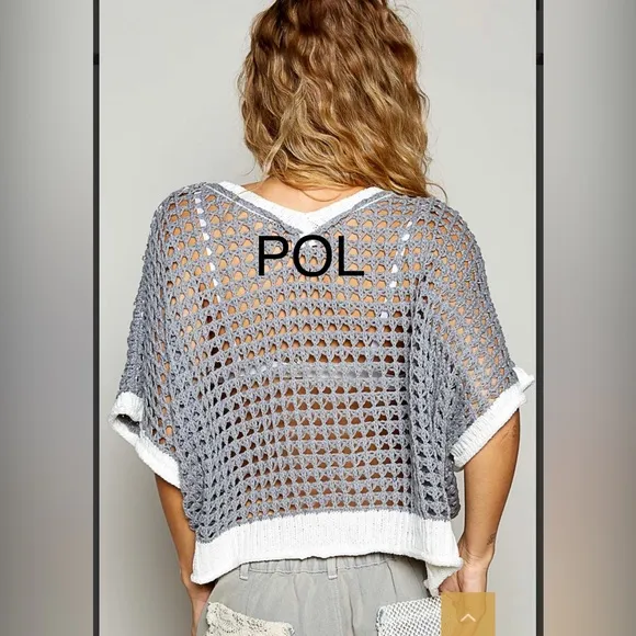 BP30-5💙POL perfection in gray open weave thin top w/blue coral center!Stunning!